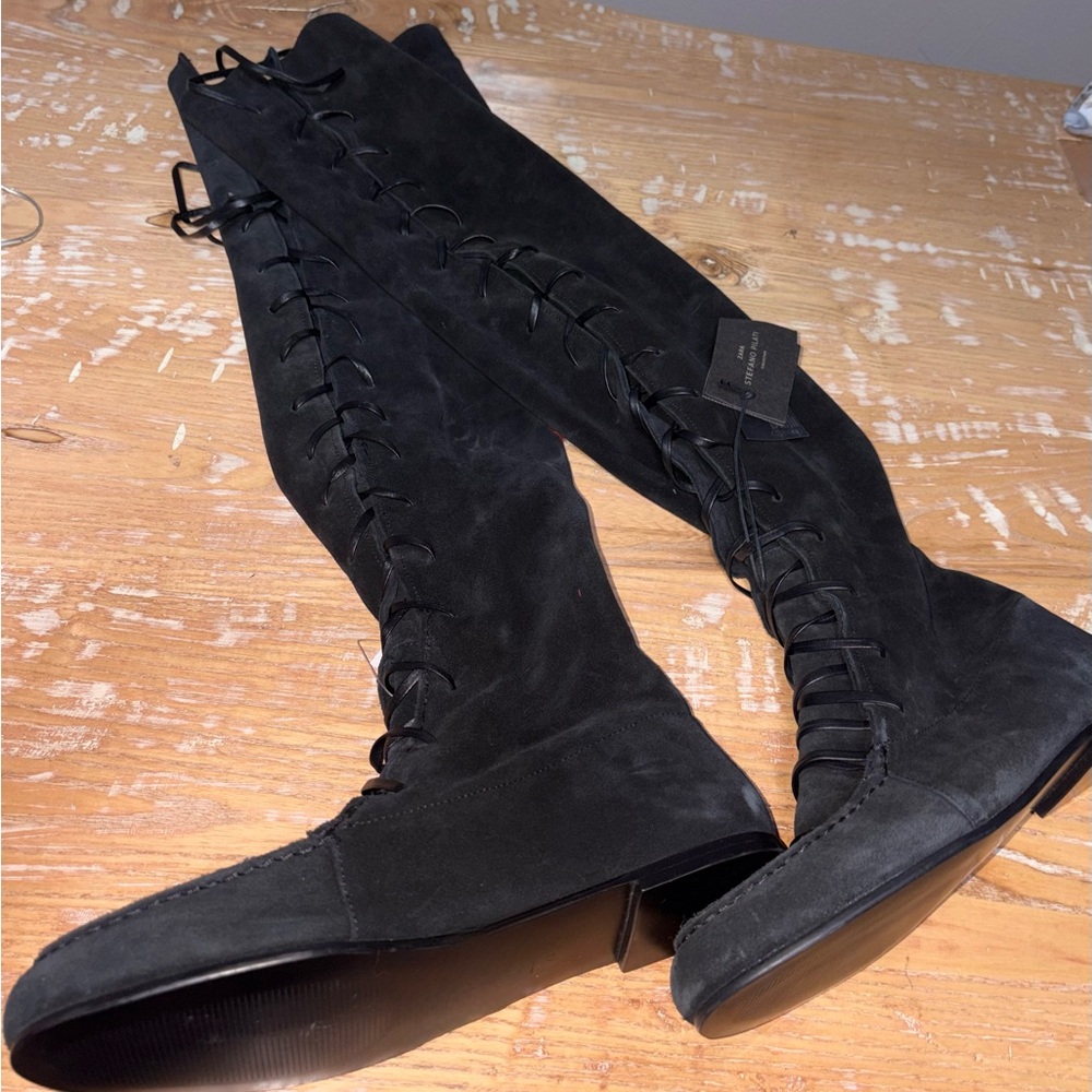 Zara Stefano Pilati Lace-Up Boots in Black